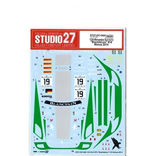 Studio27 St27 Dc1069 Mercedes Sls Gt3 Blackfalcon 19 Monza 2014 Decal 1/24 Scale Car Decal
