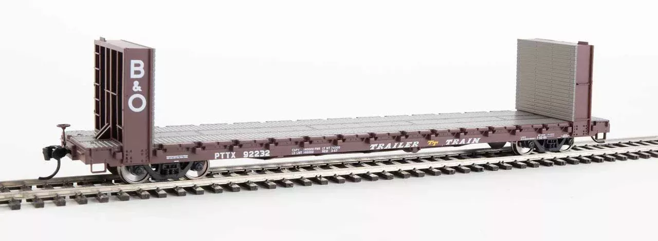 Walthers 910-5816 60′ Pullman-Standard Bulkhead Flatcar (48′ IL) PTTX – Trailer-Train with B&O Bulkheads #92232 HO Scale