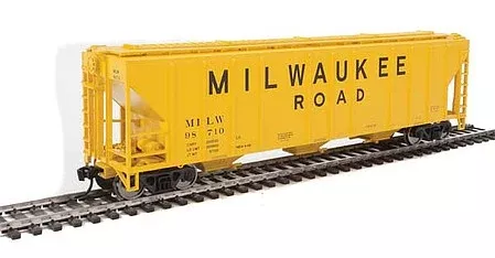 Walthers Mainline 910-7469 HO Scale 50' Pullman-Standard PS-2 CD 4427 Covered Hopper - Ready To Run -- Milwaukee Road #98710 (yellow, Billboard Lettering)